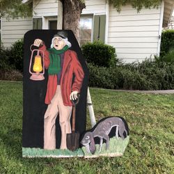 CARETAKER AND SKINNY DOG - HAUNTED MANSION HALLOWEEN LAWN ART 