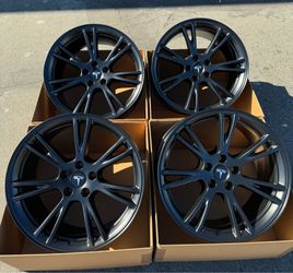 19” Tesla Model Y Gemini OEM Wheels Satin Black POWDER COAT EXCHANGE