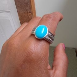 Unisex Turquoise 925 Silver Ring Size 10