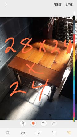 Wood & iron end stand with wicker drawer