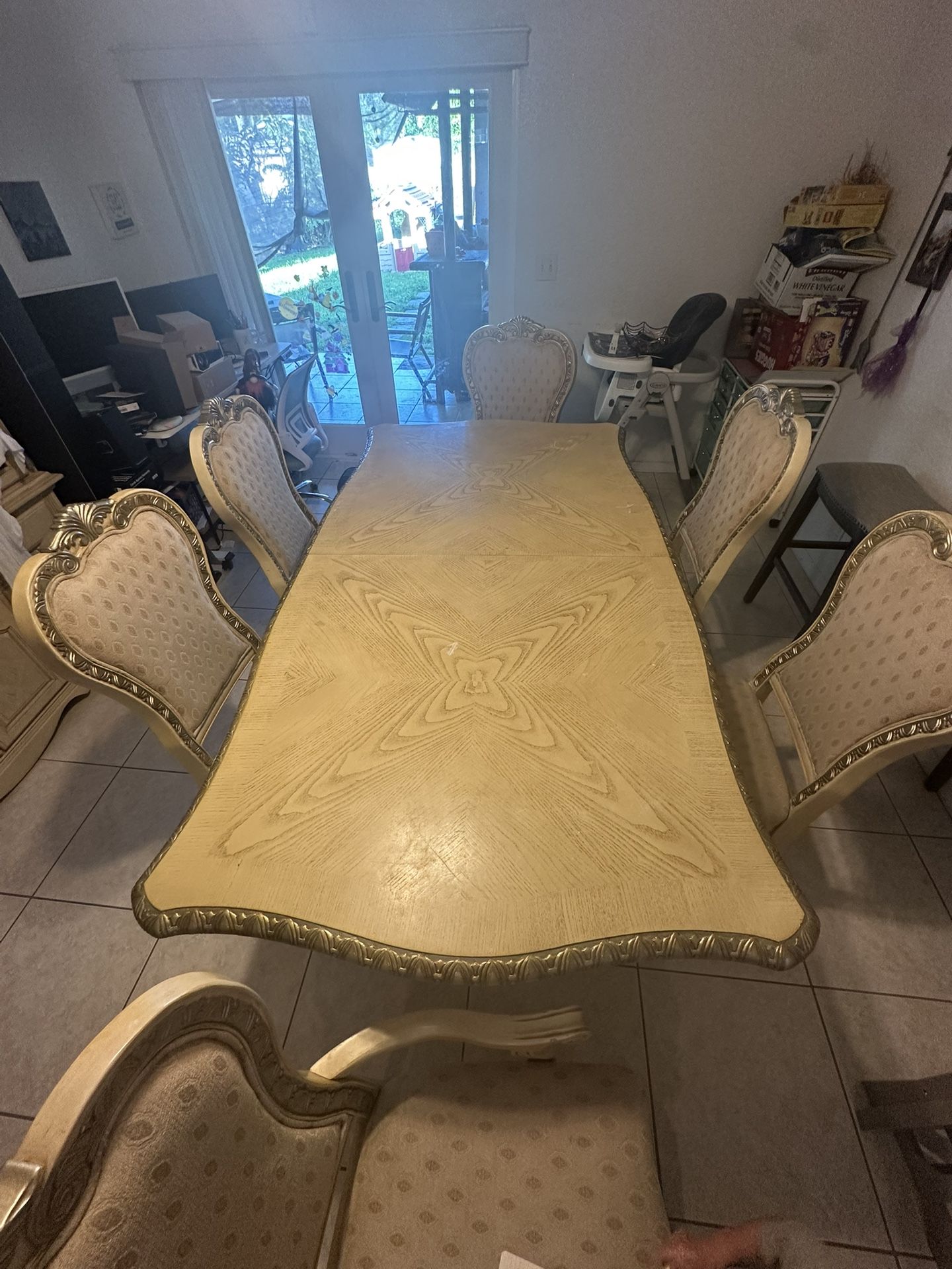 Dining Room Table & 6 Chairs w/ Gold Accents