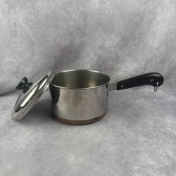 VTG Revere Ware 3 Qt Stainless Saucepan Copper Clad Bottom Lid Riverside CAL
