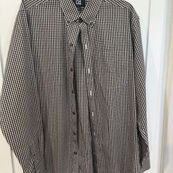 Cutter & Buck Shirt Mens  Large Beige Brown Plaid Cotton Button Up