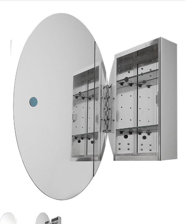 Pegasus 24 in. x 36 in. Recessed or Surface-Mount Oval Bathroom Medicine Cabinet with Oval Beveled Mirror