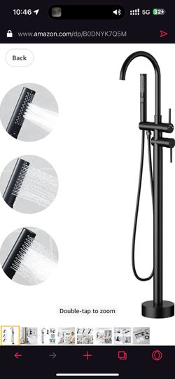 Free Standing Bathtub Faucet Set: SR SUN RISE Floor Mount Tub Filler with 3-Function Handheld Shower Head, Matte Black High Flow Brass Freestanding Sh