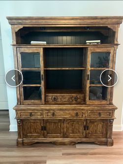 Real Wood Rustic Wood Sideboard Buffet Cabinet with Handcrafted Engraving