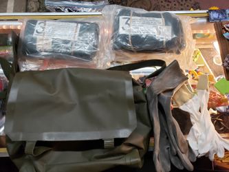 Vintage 1983 Military Waterproof Backpack/Tote w Gloves & Large Trousers & Smock