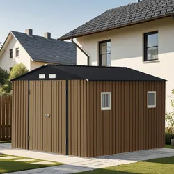 Outdoor Metal Storage Shed with Windows 10x12 ft (Grey)