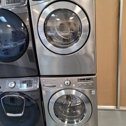 LG Front Load Washer And Stackable Gas Dryer Set In Stainless Steel 