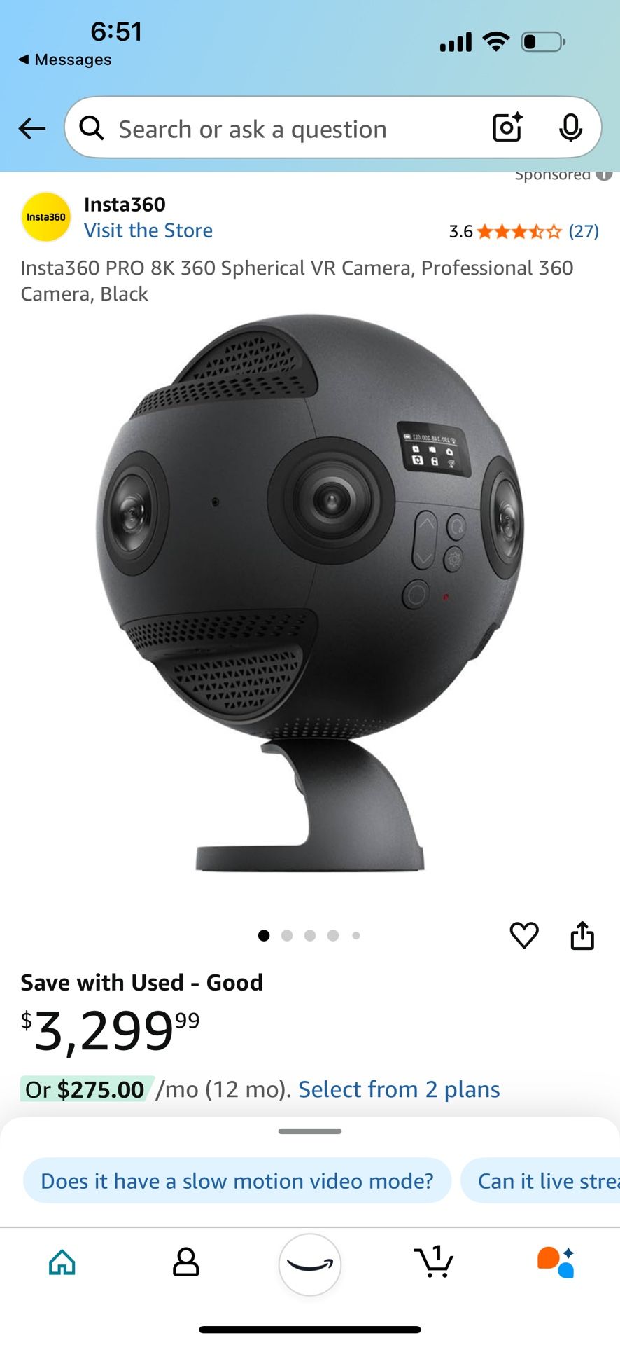 Retails for $3300 Asking $1890 Insta360 PRO 8K 360 Spherical VR Camera, Professional 360 Camera