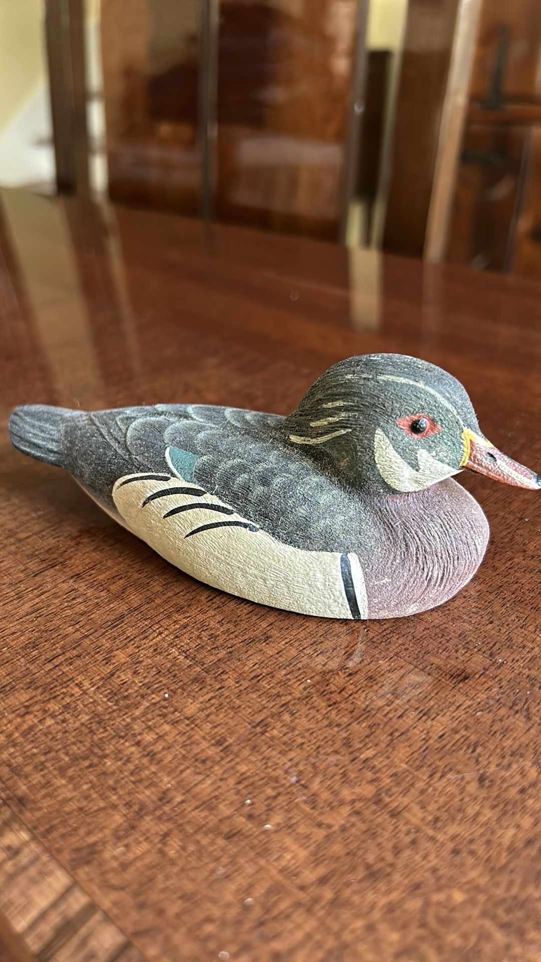 Handcrafted Multicolored 5 Inch Long Duck Sculpture/Statue Signed By The Artist And Dated 1987 Vintage Collectible Duck