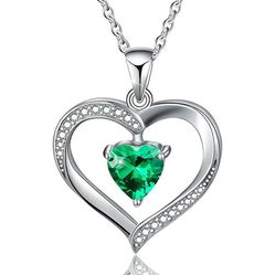 Emerald Heart Necklace Dainty Gemstone Pendant Gift for Women Green Heart Pendant 