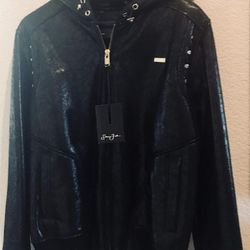 Sean John Hoodie Leather With Shearling 2XL