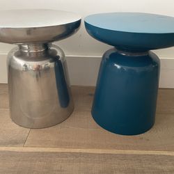 West Elm Martini side tables 17”H x 16”D price each blue or silver