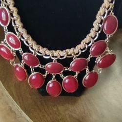 NY Collection Bib Necklace Leather Laced Chain