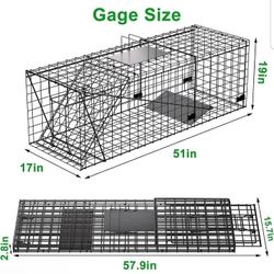 Live Animal Trap Cage, 51 X 19 X 17inch Catch and Release Foldable Humane Live Trap Cage