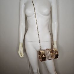 Womens Unique Rare Rose Gold Tone Metal Mesh Chain Crossbody Clutch Handbag