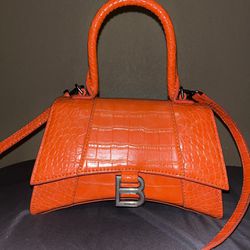 Balenciaga Hourglass Small Croc-Embossed Top-Handle Bag