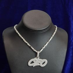 Silver Moissanite CEO Pendent & Chain Combo 