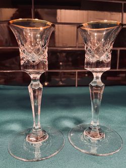 Vintage Czech Crystal Diamond cut long stemmed cordial glasses/ candleholders