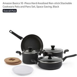 Amazon Basics 10 Piece Hard Anodized Non-stick Stackable Cookware Pots and Pans Set,