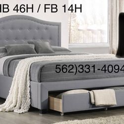 New Queen Size Gray Bed W/Storage & New Mattress 