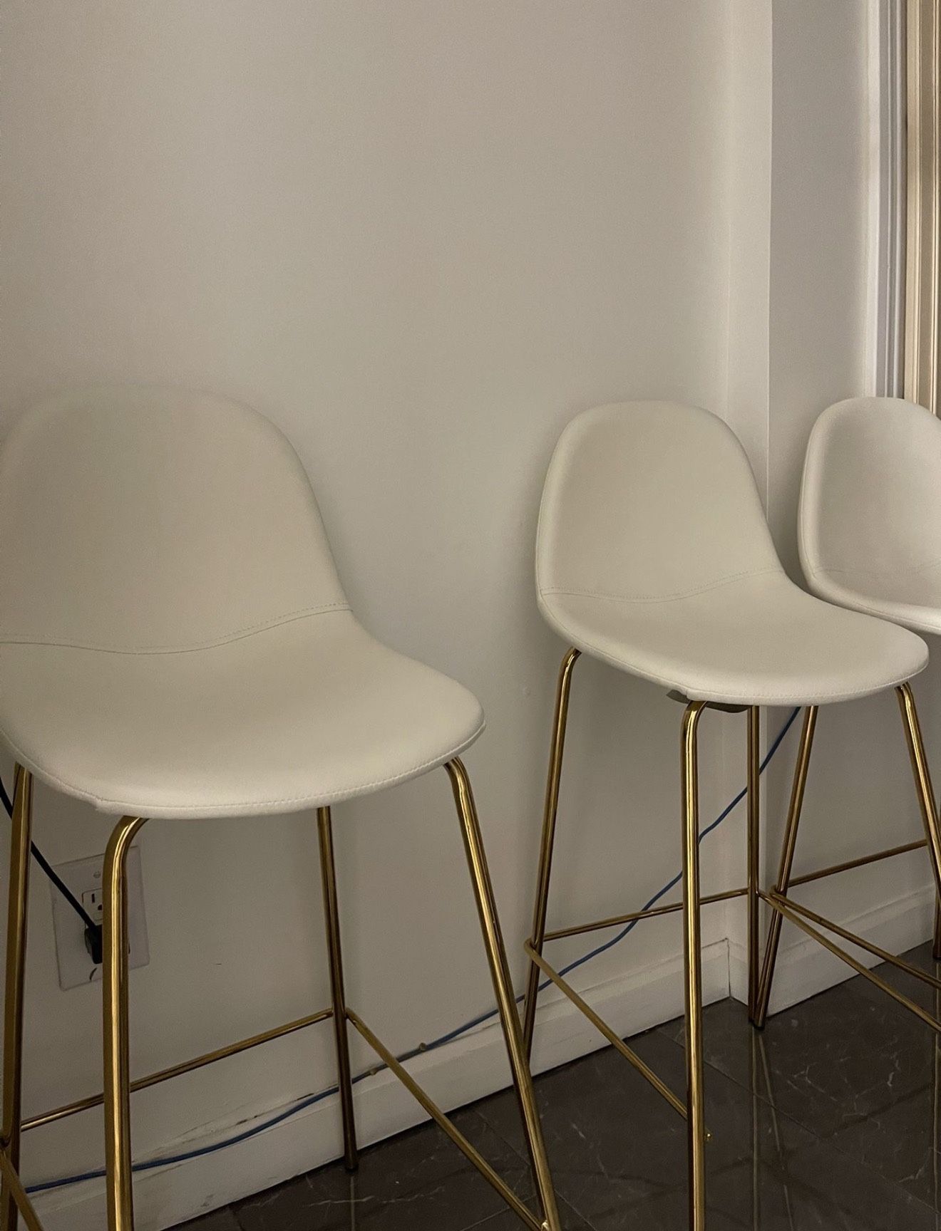 Leather Stools Beige/Gold legs - Set of 4