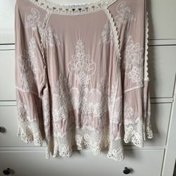 Democracy Pink Bell Sleeve Blouse with Embellished Details Sz Small $8