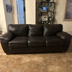 Brown, genuine leather couch