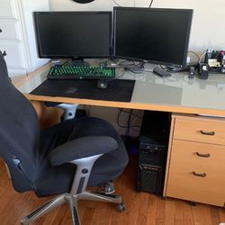 Desk With Glass Top- Very Good Condition 