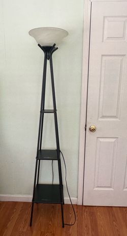Black Floor Lamp with Shelves – Excellent Condition