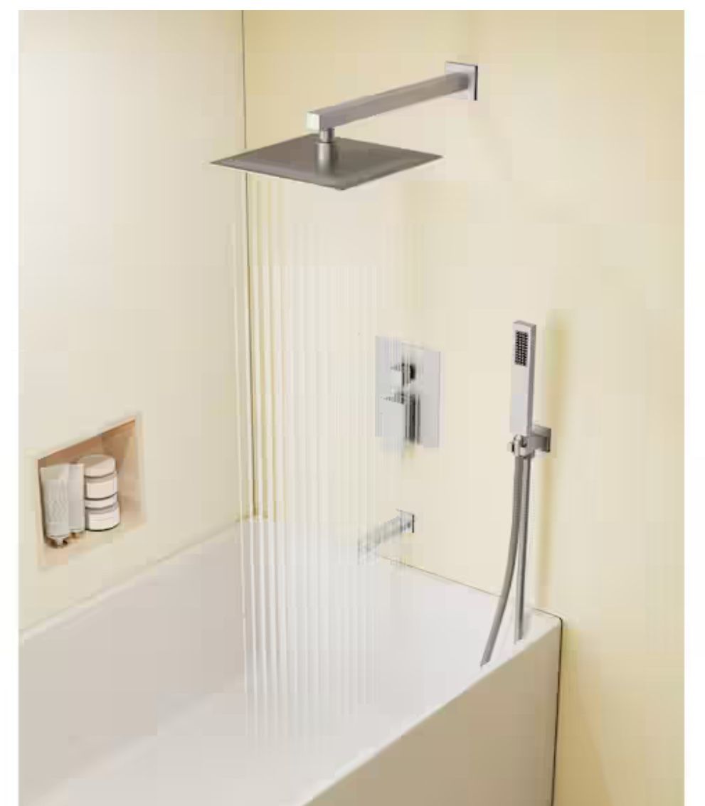 Double Shower Handles 3 Spray 10 in. Wall Mount Shower Head Tub and Shower Faucet in Brushed Nickel (Valve Included) Home & Garden