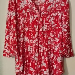 VeraRose Red & White 3/4  Pullover Tunic/Blouse