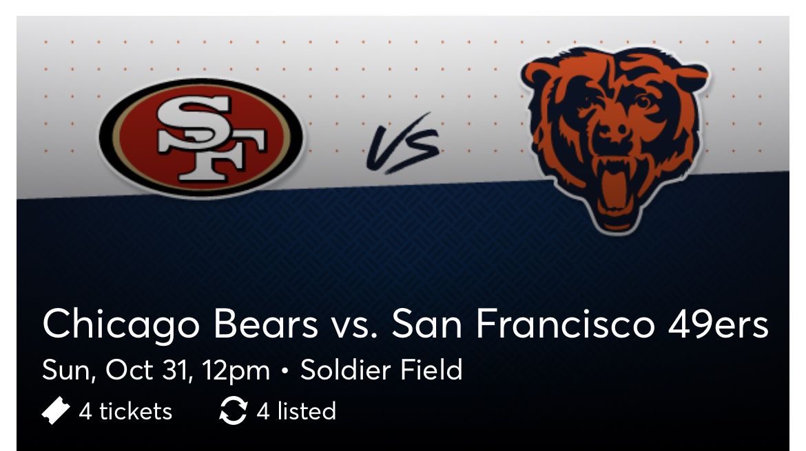 Chicago Bears vs San Francisco 49ers - 100 Level