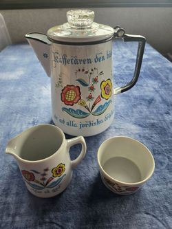 Vintage Swedish Folk Art Coffee Percolator Set