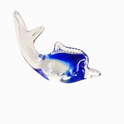 Art Glass Blue And White Dolphin