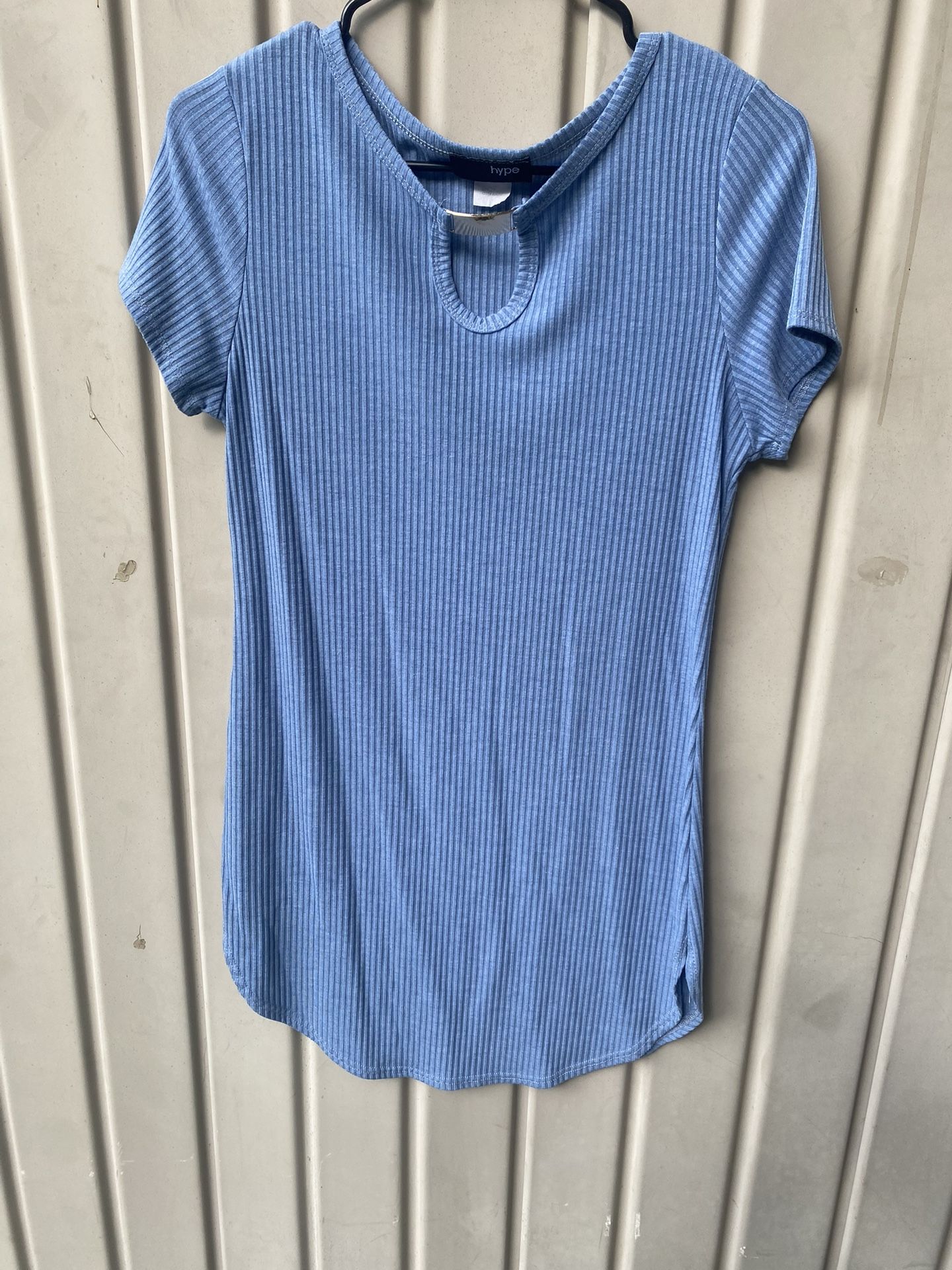 Hype Blue Short Sleeve Ribbed T-shirt DRESS with Cut Out Detail junior large