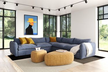 Modular Sectional Sofa L Shape Kinsey Modern Blue Fabric, New Especial price 
