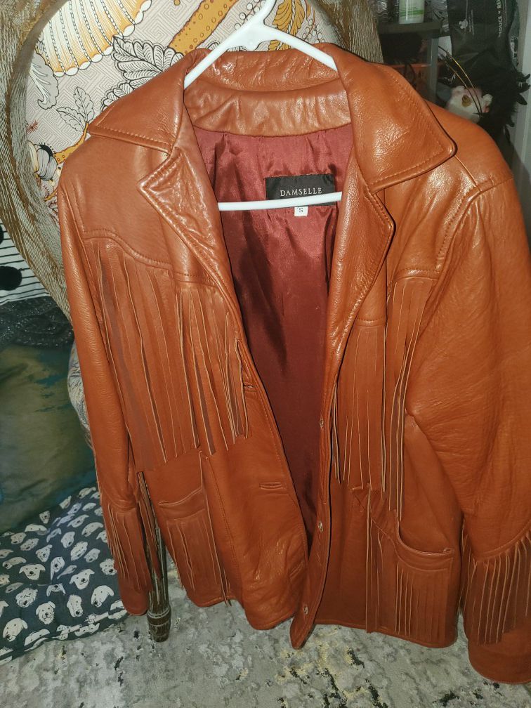 Vintage fringed genuine leather coat