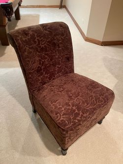 Pair of Deep Plum / Aubergine Damask Accent Slipper Chairs