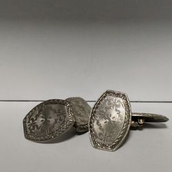 Vintage Art Deco Era Engine Turned Shield Cufflinks Silver Tone Antique Style