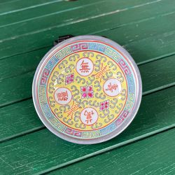 Vintage 1970s porcelain & pewter Chinese bowl longevity dish