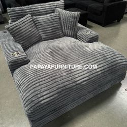 New Ultra Comfortable Chaise Lounger, Large Sofa Chaise, Fluffy Corduroy Chair Lounge, Ultra Soft Couch Lounge Chair, Gray Thick Cushions Couch Chaise