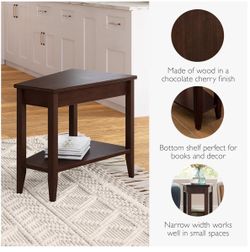 Wedge Dark Wood Accent Table / End Table with Lower Shelf – Excellent Condition