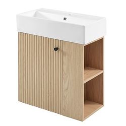 Assembly Required 21.6inch Modern Floating Bathroom Vanity with Ceramic Basin Perfect for Small Bathrooms Right side storage