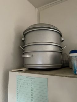 Used Large 3-Tier Aluminum Food Steamer Pot with Lid
