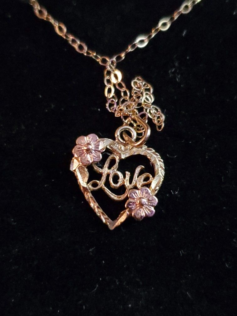 Solid Gold 14k Love Pendant And 14k Chain