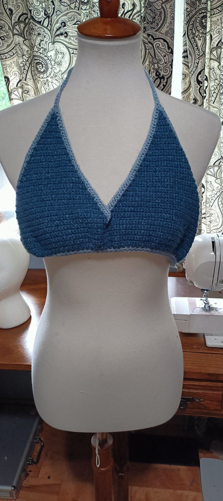 Blue Crochet Halter Top Small-large