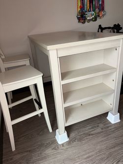 White Counter Height Table with Shelves
