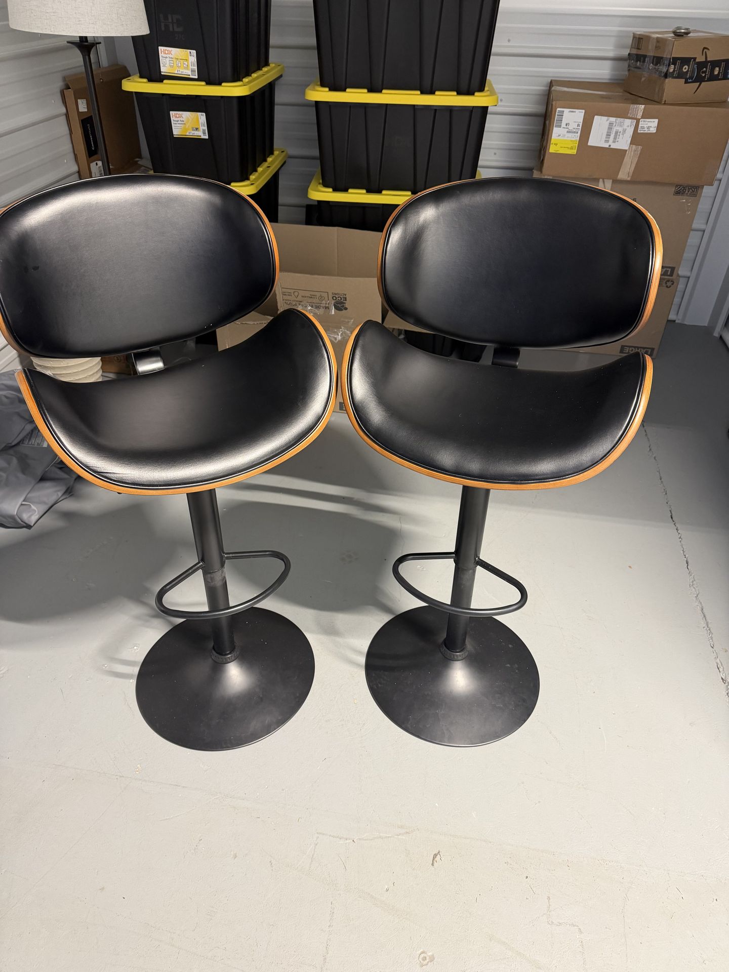 Bar Stools Set of 2, Adjustable Swivel Leather Bar Stools Mid Century Modern Chairs
